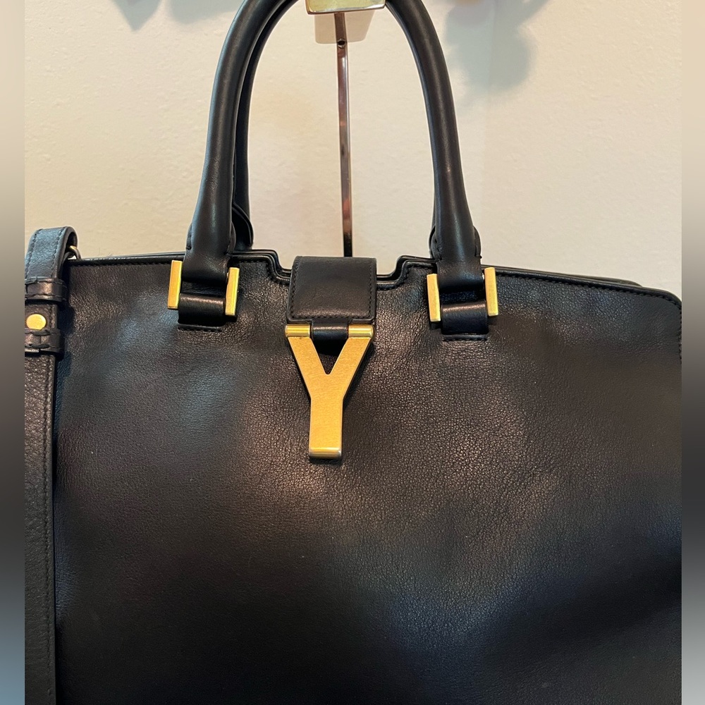 YSL Black Leather Handbag with Gold Accents EUC